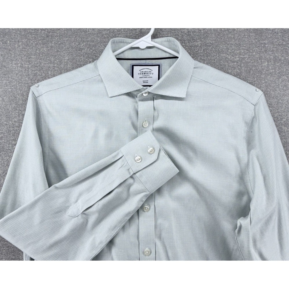 Charles Tyrwhitt Slim Fit Dress Shirt Men Size 16.5 Green Long Sleeve Button Up